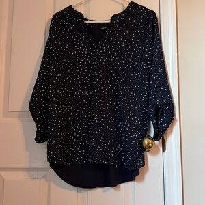 Fortune + Ivy Navy Polka Dot Blouse
